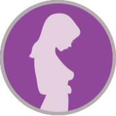 Icon Frau mit Babywunsch rosa mit Hintergrund lila
